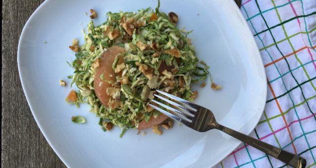Brussels Sprouts Slaw with Grapefruit, Apricot and Walnut