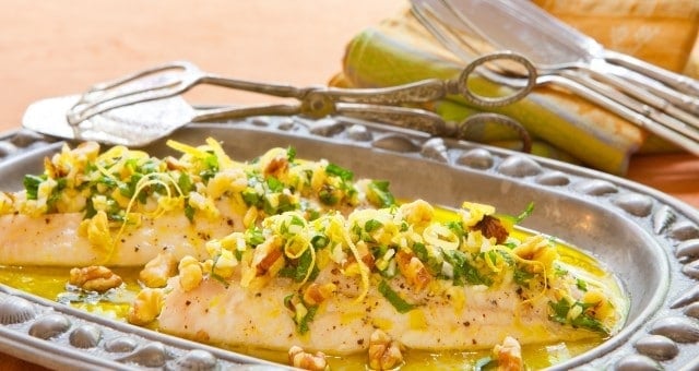 Oven-Baked Salmon with Walnutty Gremolata Sauce