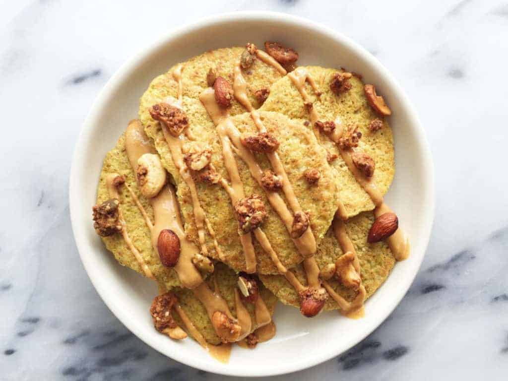Flourless Golden Milk Oat Pancakes With Cinnamon Maple Syrup