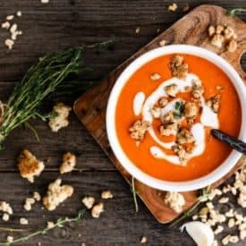 Tomato Soup with Pumpkin Flax Croutons