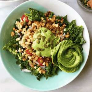 Tempeh & Kale Salad with Cilantro Tahini Dressing