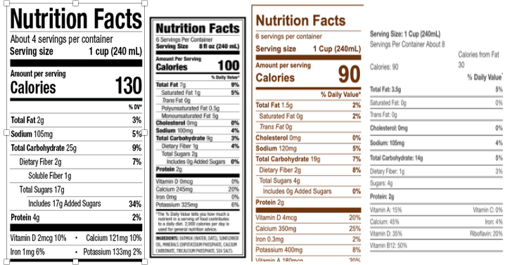 Oat milk nutrition facts labels