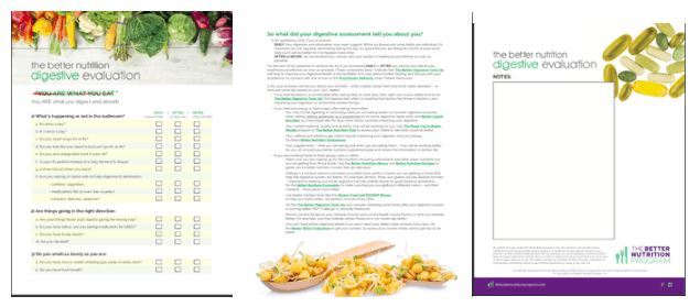 The Better Nutrition Program Digestive Evaluation front page recommendations and notes pages