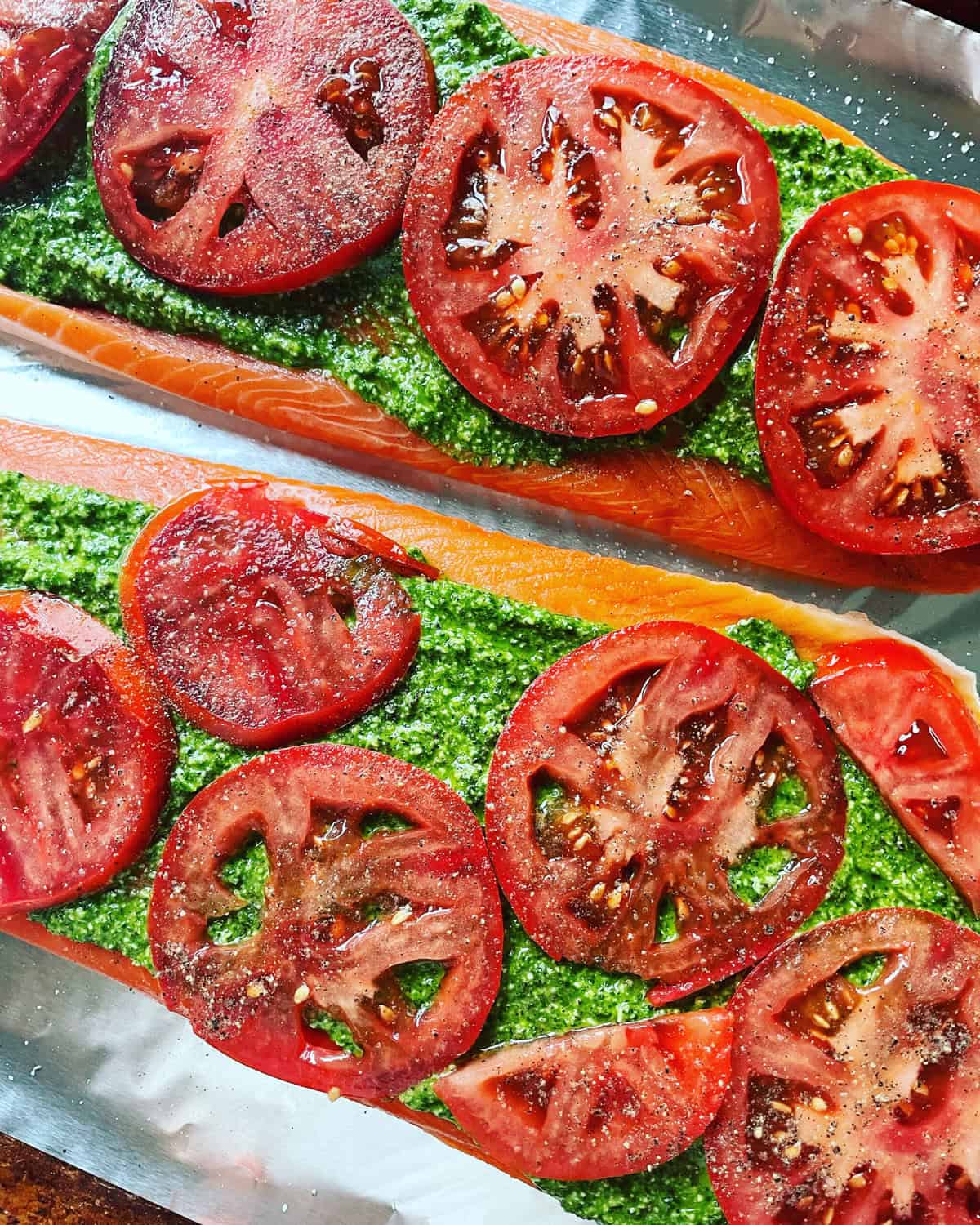 Baked Tomato and Pesto Salmon : The Better Nutrition Program